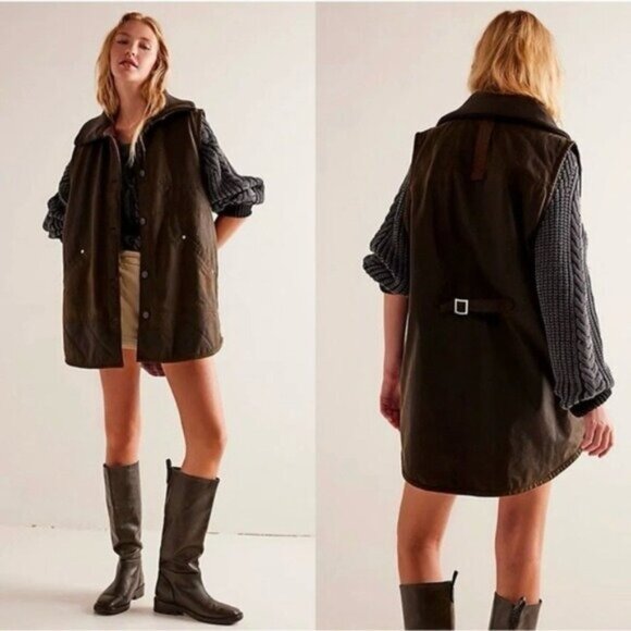 Free People Jackets & Blazers - NWT Free People We The Free Benny Waxed Vest S Olive Utility Barn + Wax Tin